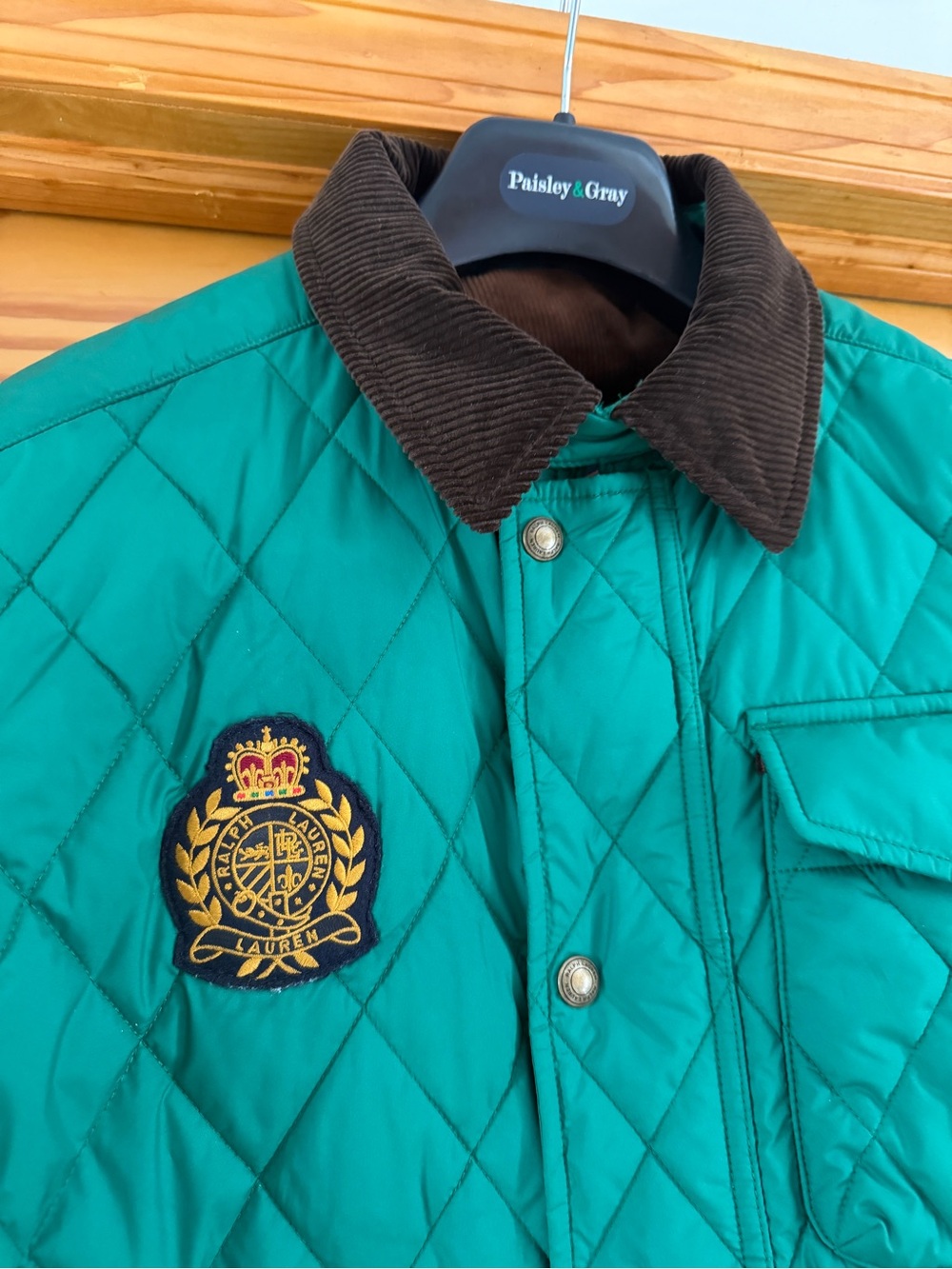 Polo by Ralph Lauren Green Quilted Jacket with Corduroy Collar - Picture 2 of 6